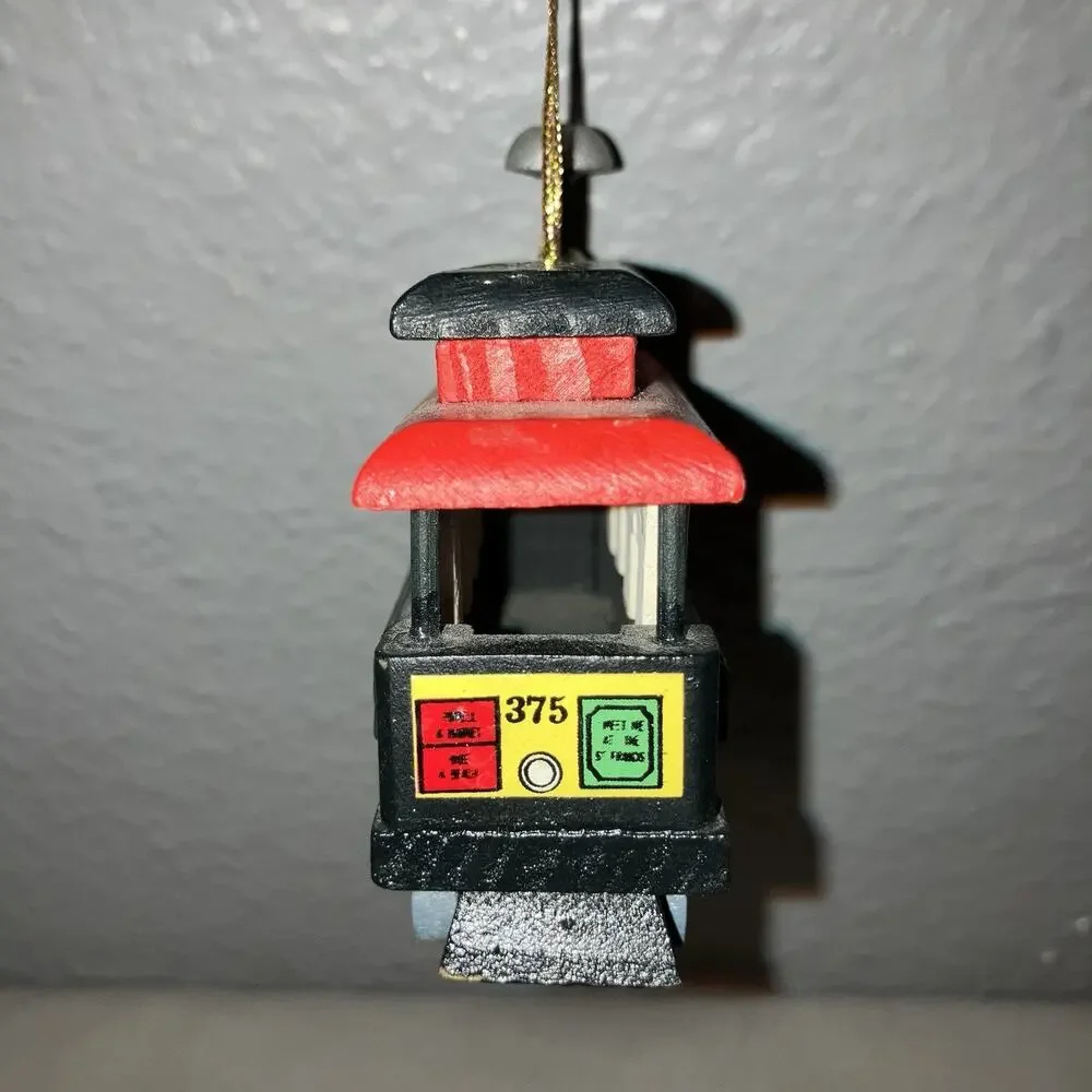 Christmas Ornament San Francisco Cable Trolley Car VTG Wood Powell Market Street